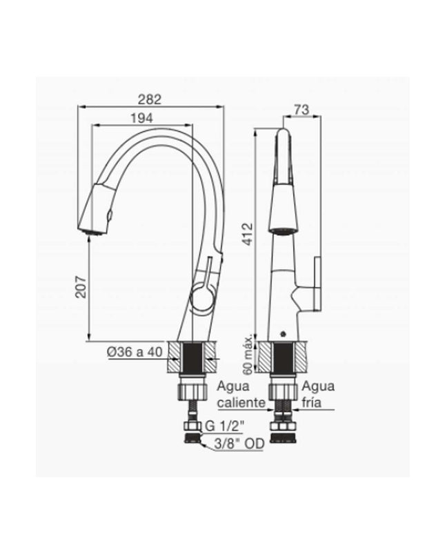 FV LENGA MONO MESADA DE COCINA 0412/H5-CR