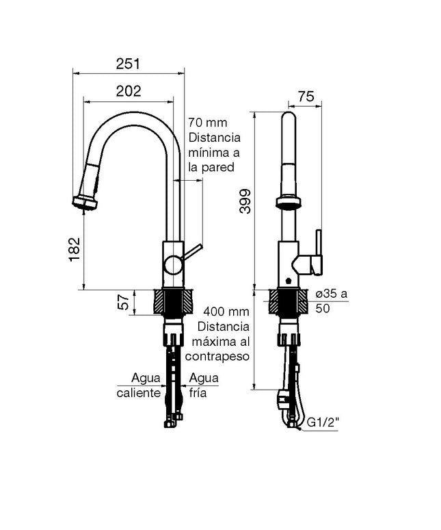 FV HUEMUL JUEGO MONOCOMANDO DE COCINA CON ROCIADOR 0412/N9-BB