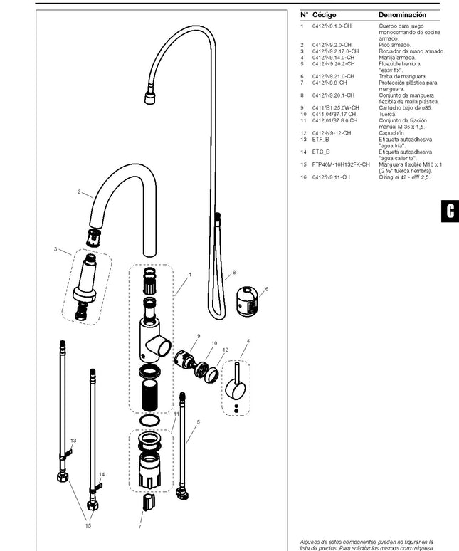 FV HUEMUL JUEGO MONOCOMANDO DE COCINA CON ROCIADOR 0412/N9-CR