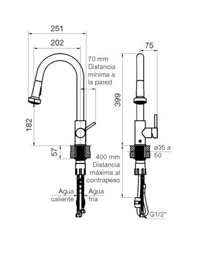 Fv Huemul Juego Monocomando De Cocina Con Rociador 0412/n9-cr