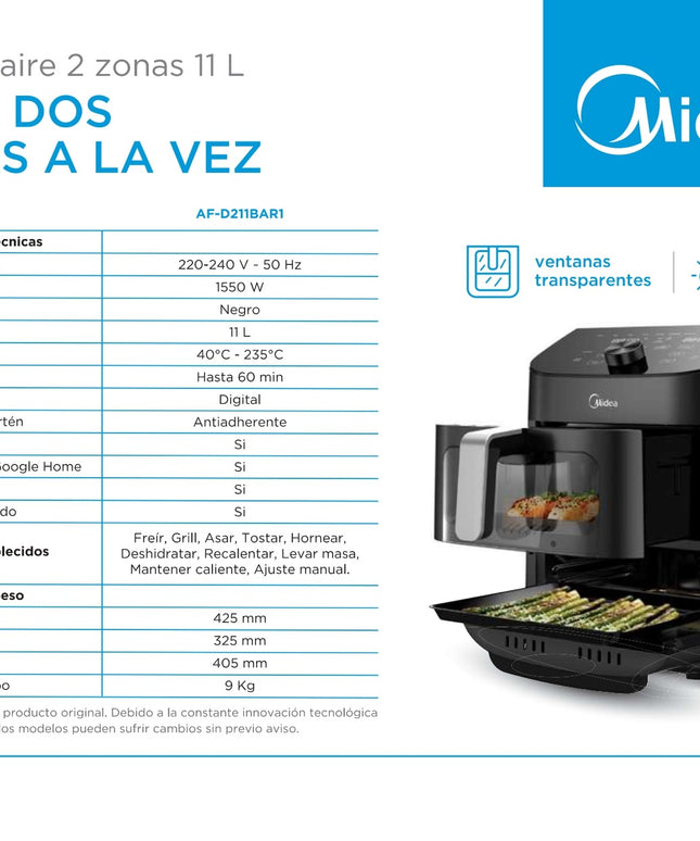 MIDEA HOGAR AIR FRYER 11L  NEGRA SMART DIGITAL AF-D211BAR1