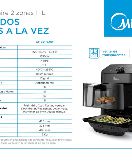 MIDEA HOGAR AIR FRYER 11L  NEGRA SMART DIGITAL AF-D211BAR1
