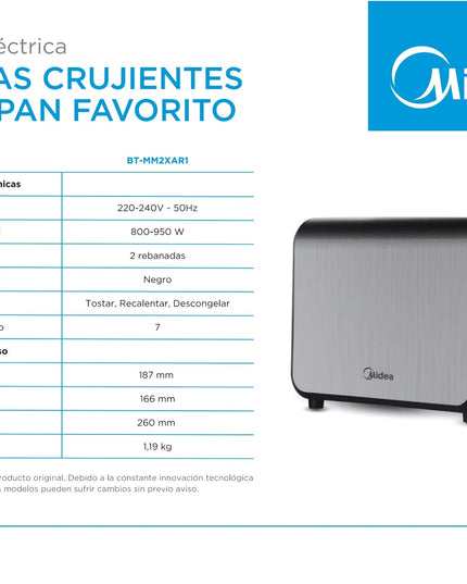 MIDEA HOGAR TOSTADORA ELECTRICA INOX UXB 4 BT-MM2XAR1
