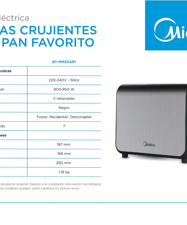 MIDEA HOGAR TOSTADORA ELECTRICA INOX UXB 4 BT-MM2XAR1