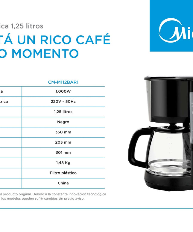 MIDEA HOGAR CAFETERA 1.25L NEGRA UXB 4 CM-M112BAR1