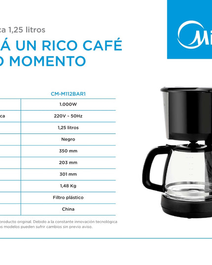 MIDEA HOGAR CAFETERA 1.25L NEGRA UXB 4 CM-M112BAR1