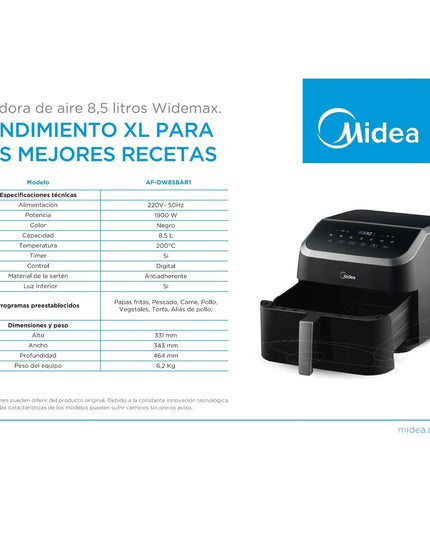MIDEA HOGAR AIR FRYER SIN ACEITE 8.5 L DIGITAL AF-DW85BAR1