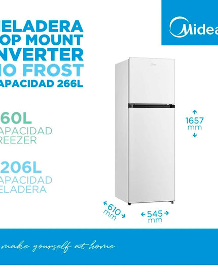 MIDEA HOGAR HELADERA NO FROST INVERTER TOP MOUNT 266L BLANCO MDRT385MTF01AD