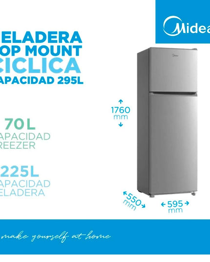 MIDEA HOGAR HELADERA CICLICA TOP MOUNT 295L PLATEADA MDRT414FGE50A