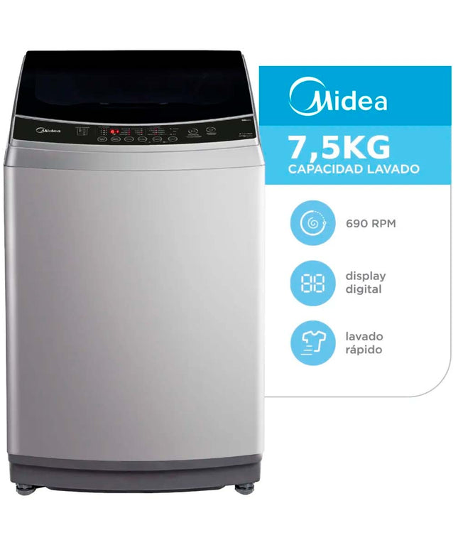 MIDEA HOGAR LAVARROPAS CARGA SUPERIOR AUTOMATICO 7.5KG GRIS MLS-75GE04N