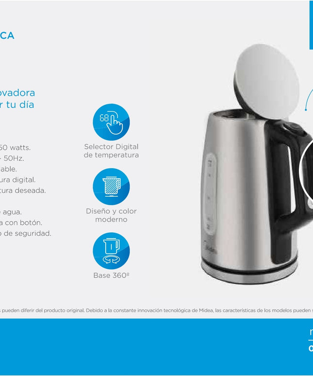 MIDEA HOGAR PAVA ELECTRICA 1.7L INOX DIGITAL UXB 6 EK-DC17XAR1