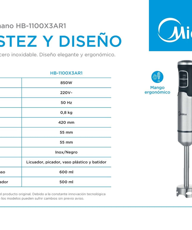 MIDEA HOGAR LICUADORA DE MANO 850W INOX HB-1100X3AR1