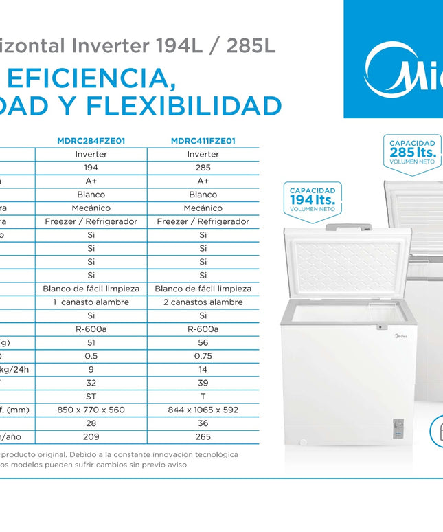 MIDEA HOGAR FREEZER HORIZONTAL BLANCO 194 LT MDRC284FZE01
