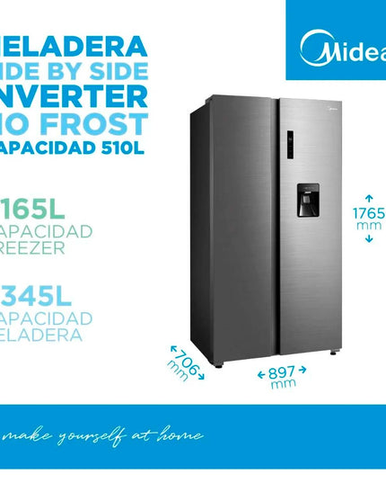 MIDEA HOGAR HELADERA NO FROST INVERTER SIDE BY SIDE 510L MDRS710FGE46ADW