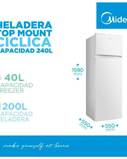 Midea Hogar Heladera Ciclica Top Mount 240l Blanca Mdrt333fge01a