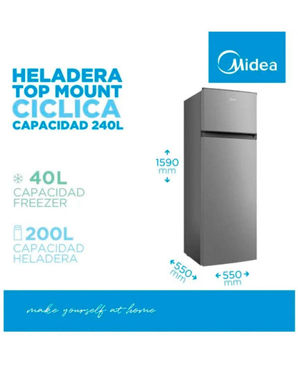 MIDEA HOGAR HELADERA CICLICA TOP MOUNT 240L SILVER MDRT333FGE50A