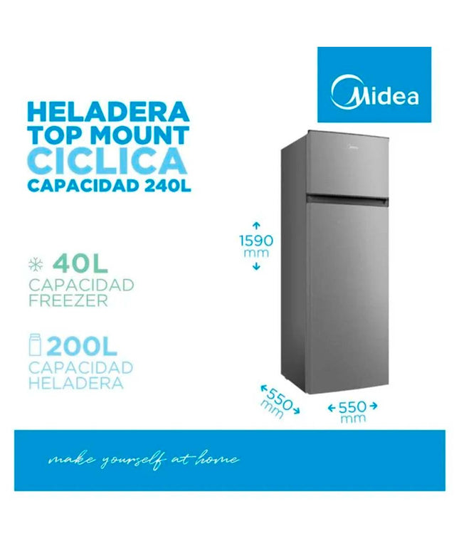 MIDEA HOGAR HELADERA CICLICA TOP MOUNT 240L SILVER MDRT333FGE50A