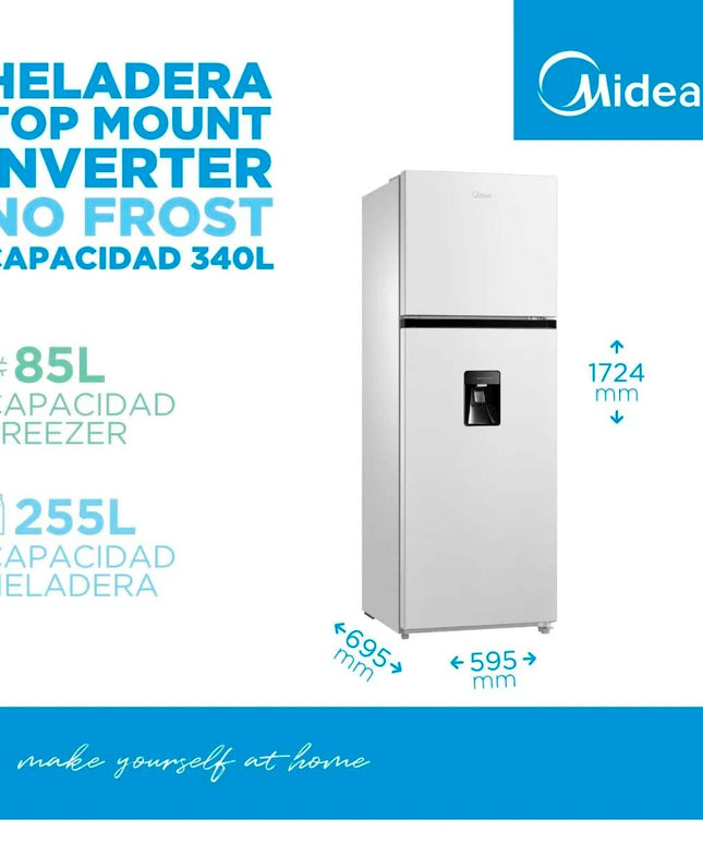 MIDEA HOGAR HELADERA NO FROST INVERTER TOP MOUNT 340L BLANCA MDRT489MTE01ADW