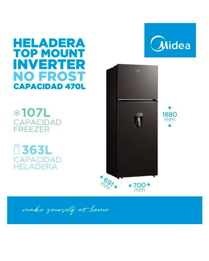 MIDEA HOGAR HELADERA NO FROST INVERTER TOP MOUNT 470L BLACK MDRT645MTE28ADW