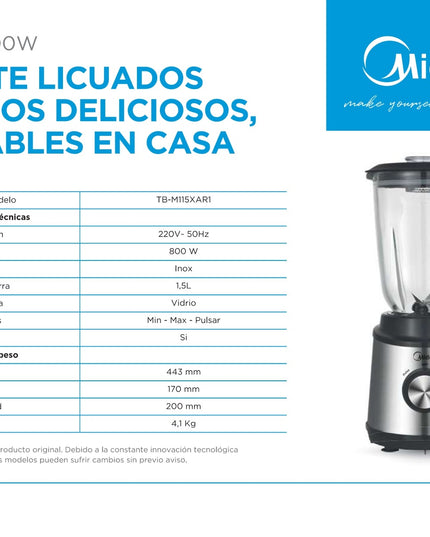 MIDEA HOGAR LICUADORA 800W INOX TB-M115XAR1
