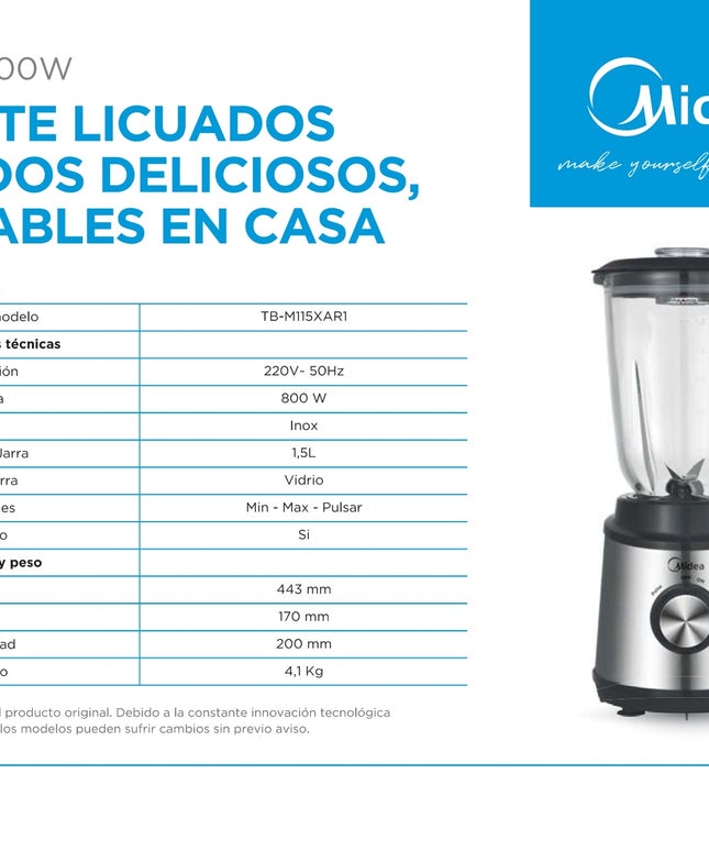 MIDEA HOGAR LICUADORA 800W INOX TB-M115XAR1