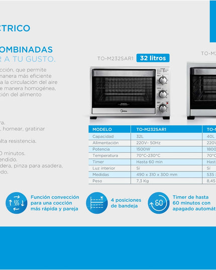 MIDEA HOGAR HORNO ELECTRICO 40 LTS SILVER TO-M340SAR4