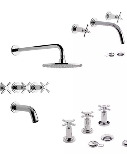 SET GRIFERÍA DE BAÑO 3 PIEZAS TEMPLE FV CON LAVATORIO PARED
