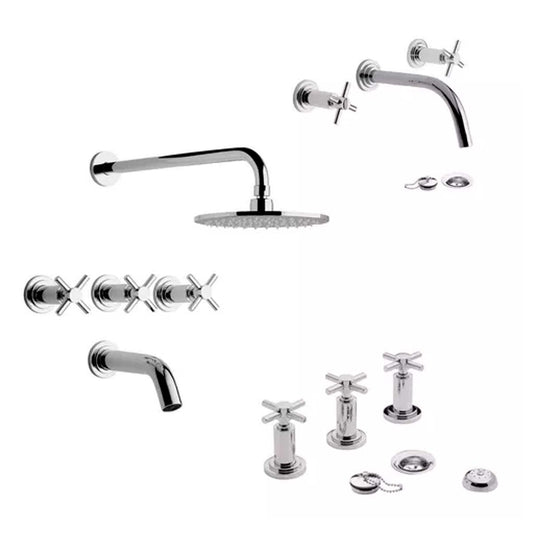 SET GRIFERÍA DE BAÑO 3 PIEZAS TEMPLE FV CON LAVATORIO PARED