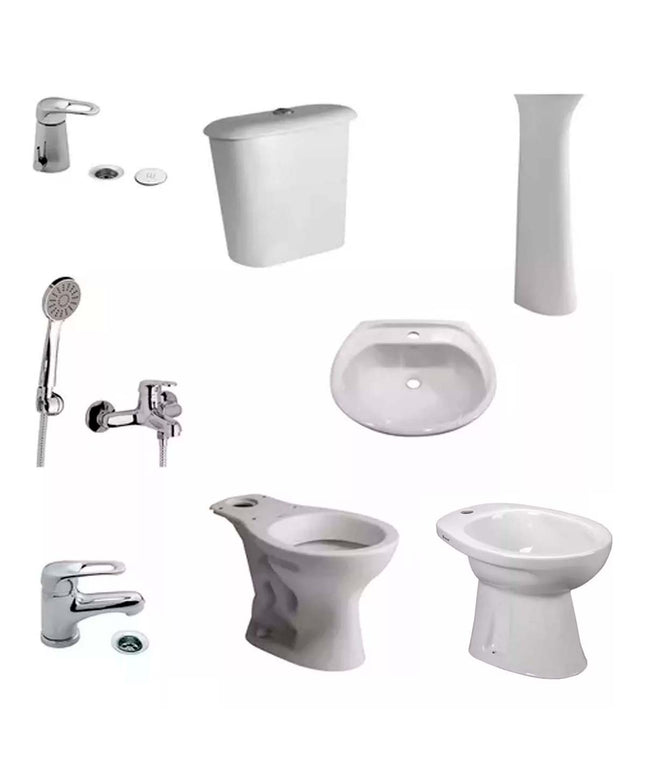 JUEGO DE BAÑO COMPLETO ANDINA FERRUM Y GRIFERÍAS ARIZONA FV