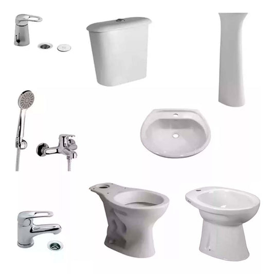 JUEGO DE BAÑO COMPLETO ANDINA FERRUM Y GRIFERÍAS ARIZONA FV