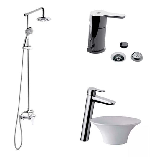 SET GRIFERÍA DE BAÑO 3 PIEZAS PUELO FV CON LAVATORIO MESADA