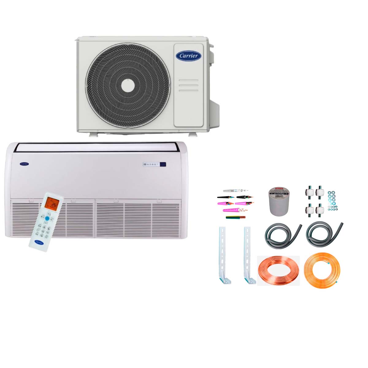 AIRE ACONDICIONADO CARRIER ON OFF PISO TECHO 3TR + KIT INSTALACION 3TR5