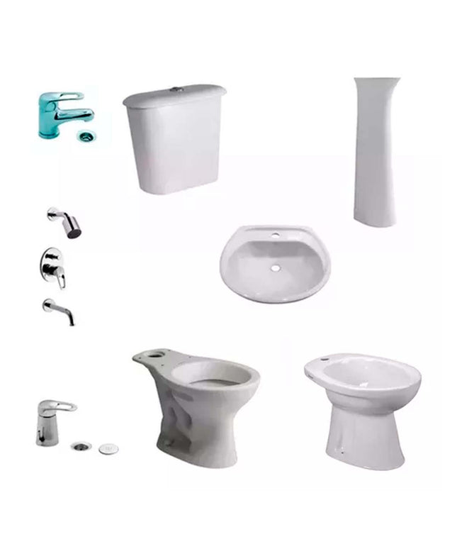 JUEGO DE BAÑO COMPLETO ANDINA FERRUM Y GRIFERÍAS ARIZONA FV