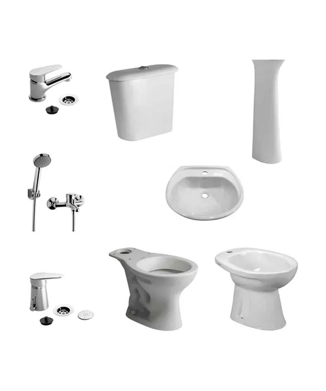 JUEGO DE BAÑO COMPLETO ANDINA FERRUM Y GRIFERIAS M4 FV