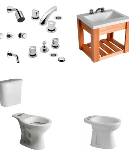 JUEGO DE BAÑO COMPLETO ANDINA FERRUM Y GRIFERIA PAMPA FV