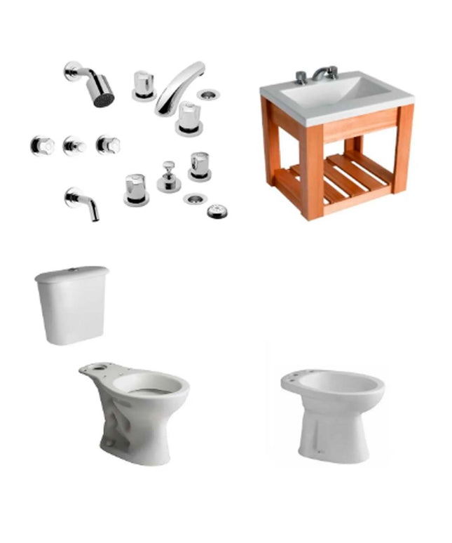 JUEGO DE BAÑO COMPLETO ANDINA FERRUM Y GRIFERIA PAMPA FV