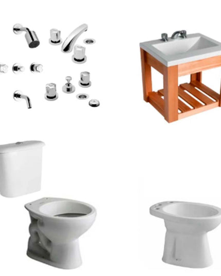 JUEGO DE BAÑO ANDINA FERRUM Y GRIFERIA PAMPA FV
