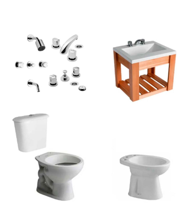 JUEGO DE BAÑO ANDINA FERRUM Y GRIFERIA PAMPA FV