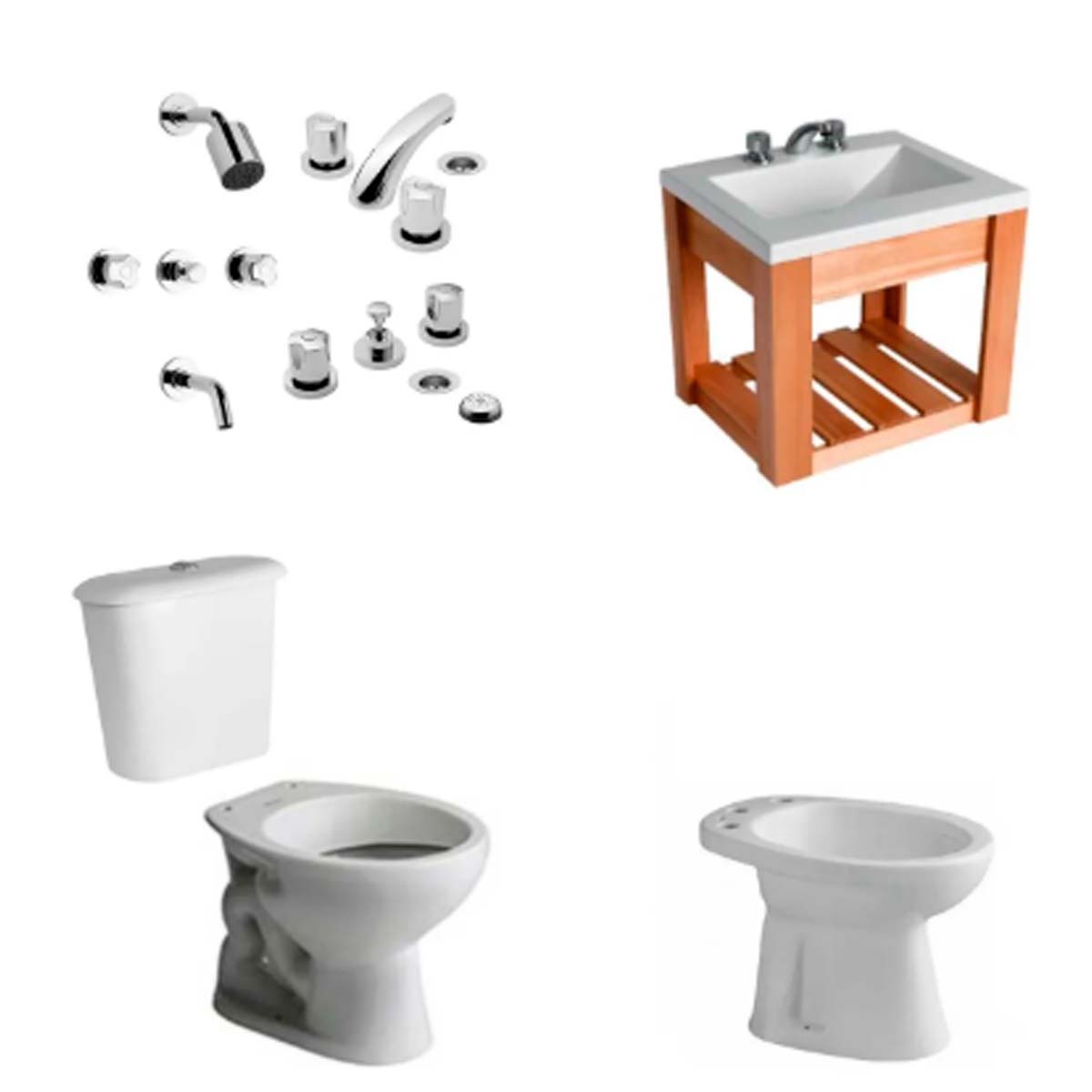 JUEGO DE BAÑO ANDINA FERRUM Y GRIFERIA PAMPA FV