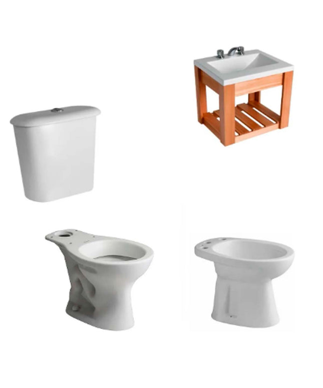 JUEGO DE BAÑO COMPLETO ANDINA TRAFUL INODORO LARGO FERRUM