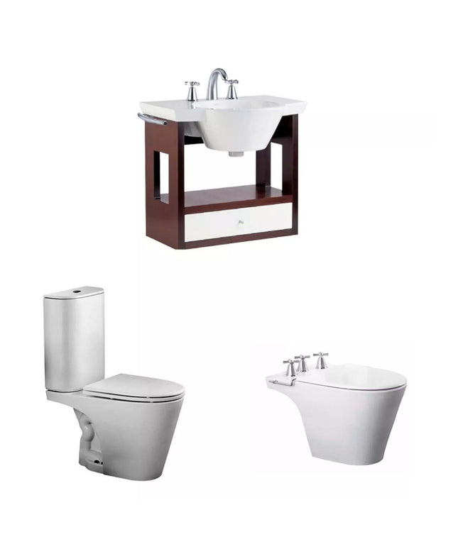 COMBO FERRUM MARINA INODORO LARGO+ BIDÉ+ VANITORY WENGUÉ