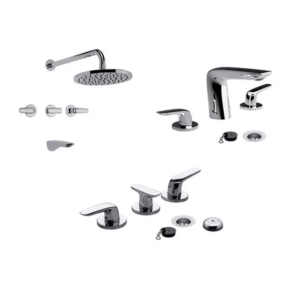 COMBO GRIFERIA BAÑO EPUYEN FV CROMADO BIDET+LAVATORIO+DUCHA