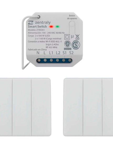 ZENTRALY SMART SWITCH DUAL Y 2 LLAVES TRIPLE KINETIC