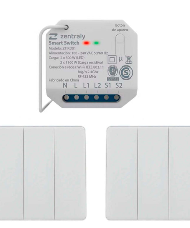 ZENTRALY SMART SWITCH DUAL Y 2 LLAVES TRIPLE KINETIC