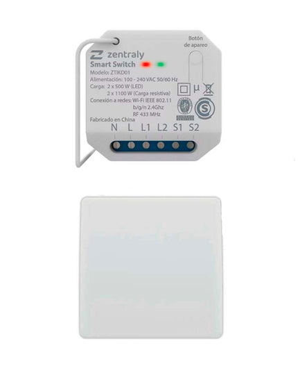 ZENTRALY SMART SWITCH DUAL Y LLAVE SIMPLE KINETIC