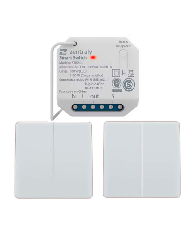 ZENTRALY SMART SWITCH SIMPLE Y 2 LLAVES DOBLE KINETIC
