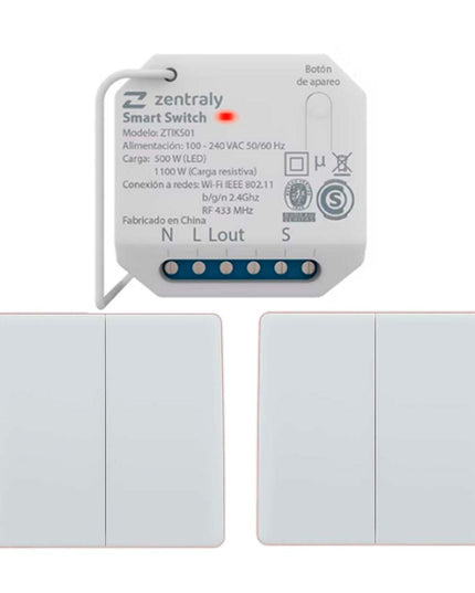 ZENTRALY SMART SWITCH SIMPLE Y 2 LLAVES DOBLE KINETIC