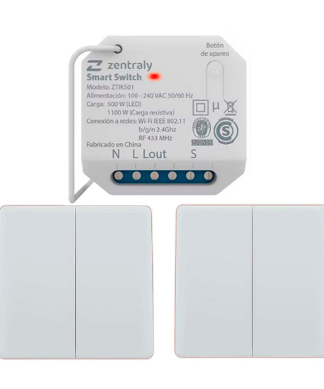 ZENTRALY SMART SWITCH SIMPLE Y 2 LLAVES DOBLE KINETIC