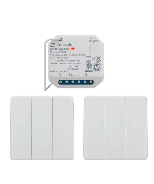 ZENTRALY SMART SWITCH SIMPLE 2 LLAVES TRIPLE KINETIC