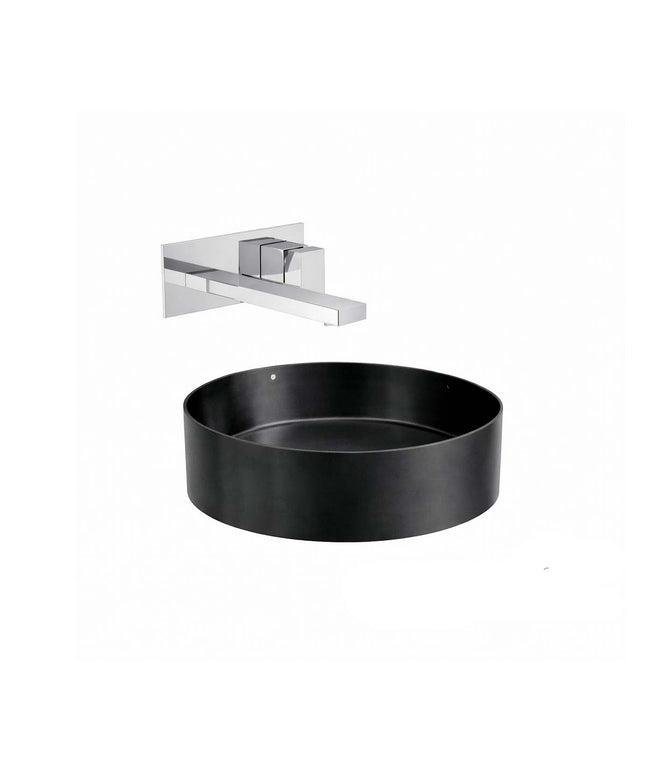 COMBO BACHA APOYAR FERRUM MOLA ACERO INOXIDABLE NEGRA LD400-NM + LAVATORIO PARED FV 0206/85N-CR